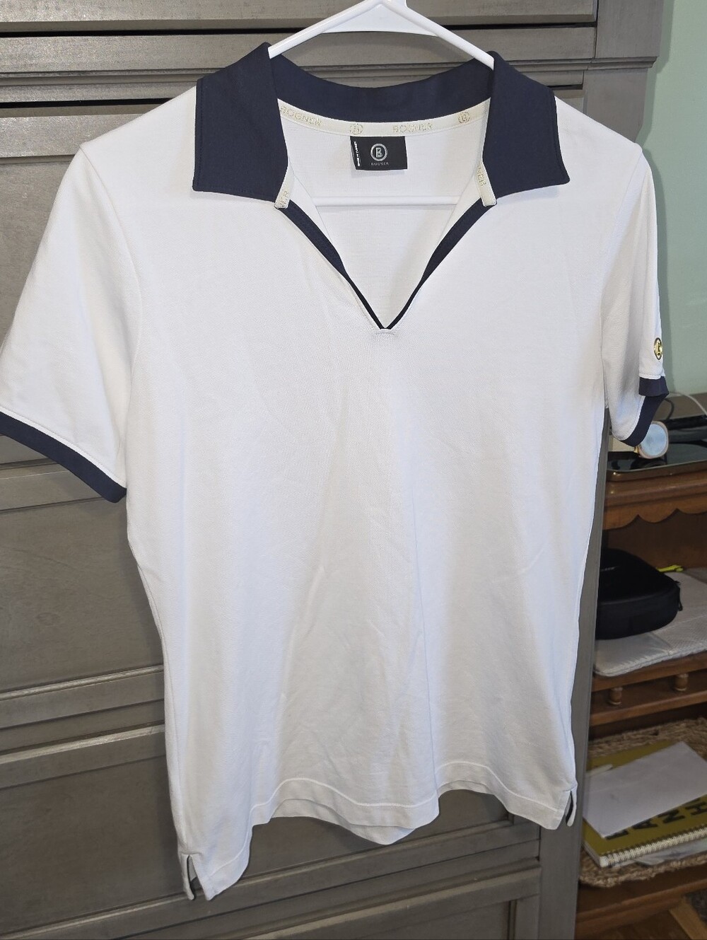 Bogner White Polo with Navy Collar and Trim